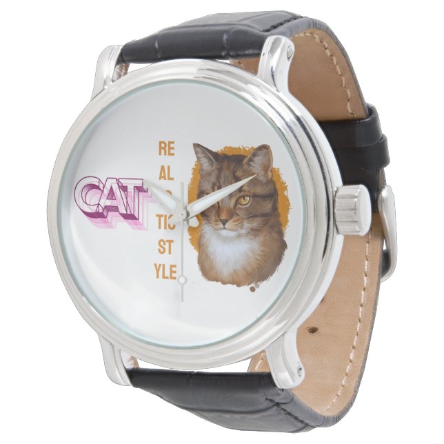 Majestic Whiskers — Golden Gaze Cat Portrait Watch (Angled)