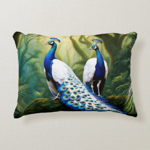 Majestic White and Blue Peacock in Forest Decorative Cushion