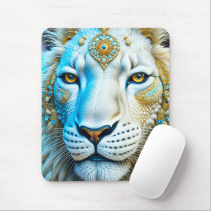 Majestic White and Gold Lion   Mouse Mat