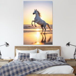 Majestic White Arabian Horse Sunset Beach Canvas Print