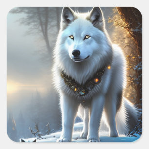 Majestic White Arctic Wolf Art Square Sticker