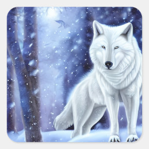 Majestic White Arctic Wolf Art Square Sticker