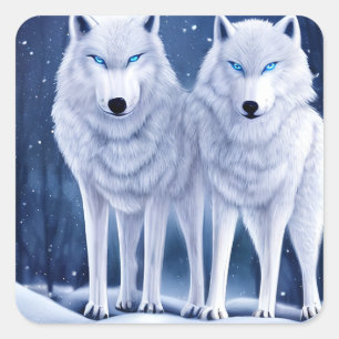Majestic White Arctic Wolves Art Square Sticker