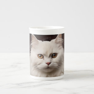Majestic white cat bone china mug