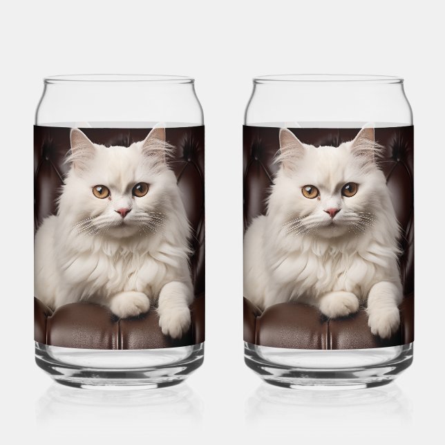 Majestic white cat can glass (Front)