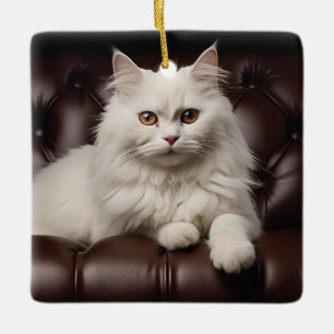 Majestic white cat ceramic ornament