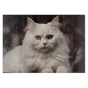 Majestic white cat cutting board