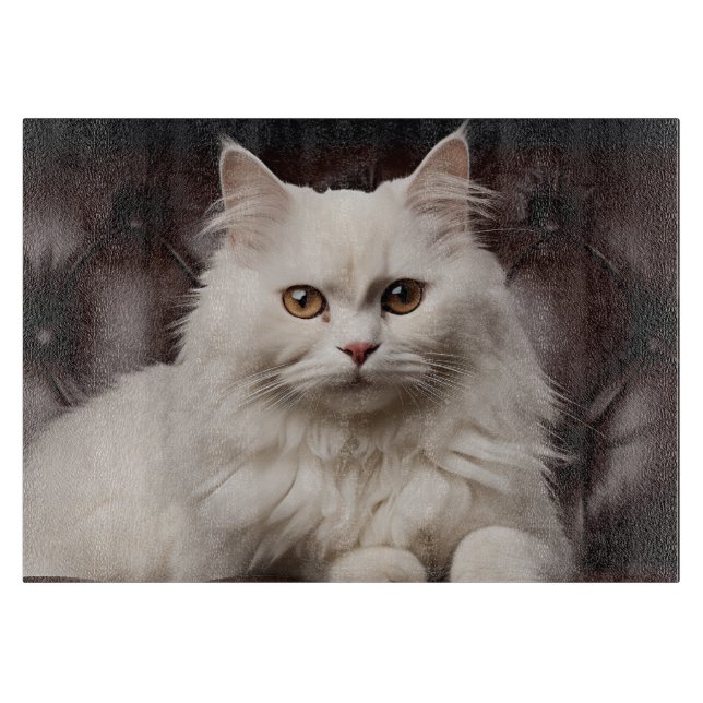 Majestic white cat cutting board (Front)