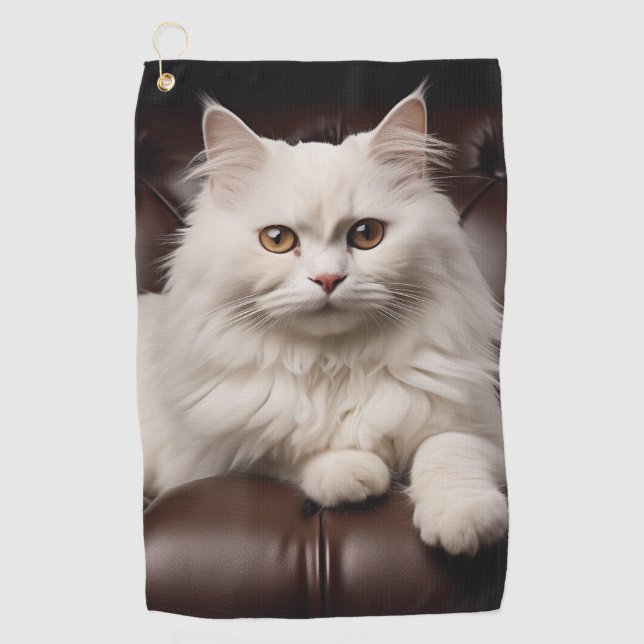 Majestic white cat golf towel (Front)