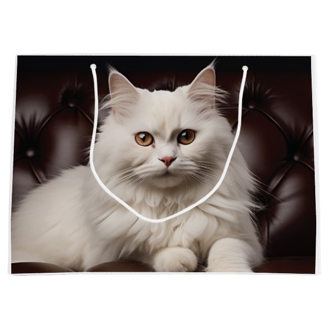 Majestic white cat large gift bag (Front)