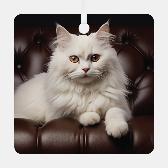 Majestic white cat metal tree decoration (Front)