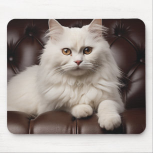 Majestic white cat mouse mat