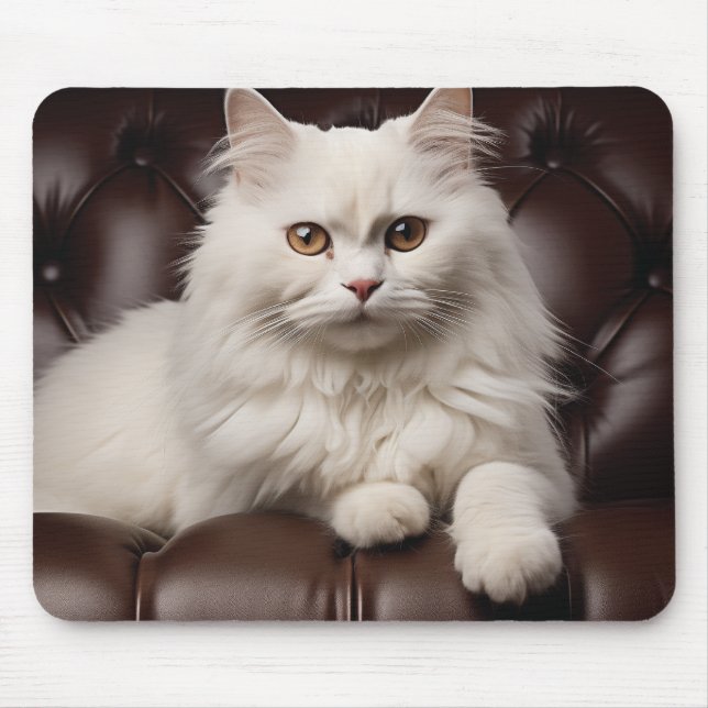 Majestic white cat mouse mat (Front)