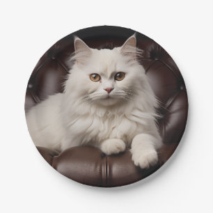 Majestic white cat paper plate