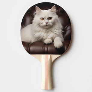 Majestic white cat ping pong paddle