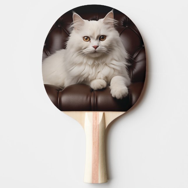 Majestic white cat ping pong paddle (Front)