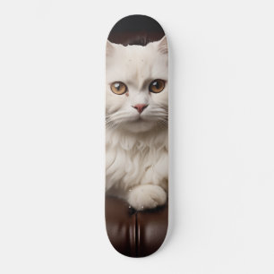 Majestic white cat skateboard