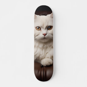 Majestic white cat skateboard