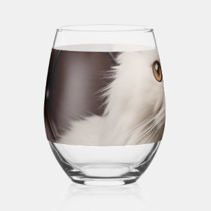 Majestic white cat stemless wine glass