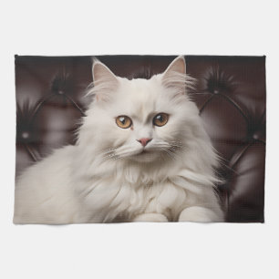Majestic white cat tea towel