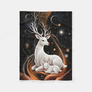 Majestic White Deer Under Magical Night Stars Flee Fleece Blanket