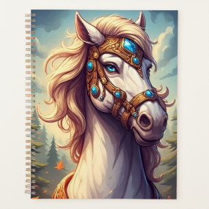 Majestic White Horse Adorned With Golden Bejeweled Planner