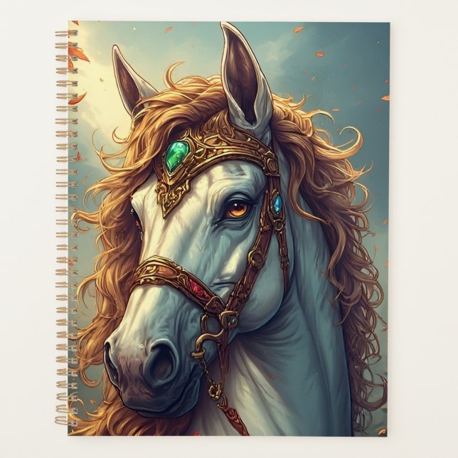 Majestic White Horse Adorned With Golden Bejeweled Planner (Front)