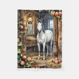 Majestic White Horse In Rustic Farm Stable Fleece Blanket