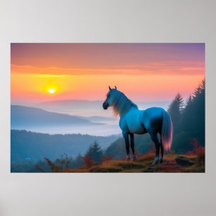 Majestic White Horse in the Mountain at Sunrise 2 Poster