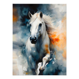 Majestic White Horse in Watercolor Photo Print