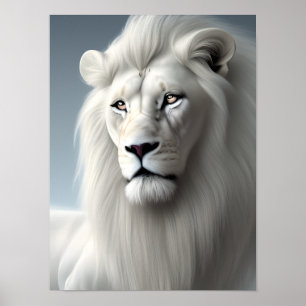 Majestic White Lion Art Poster