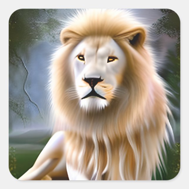 Majestic White Lion Ethereal Art Square Sticker (Front)