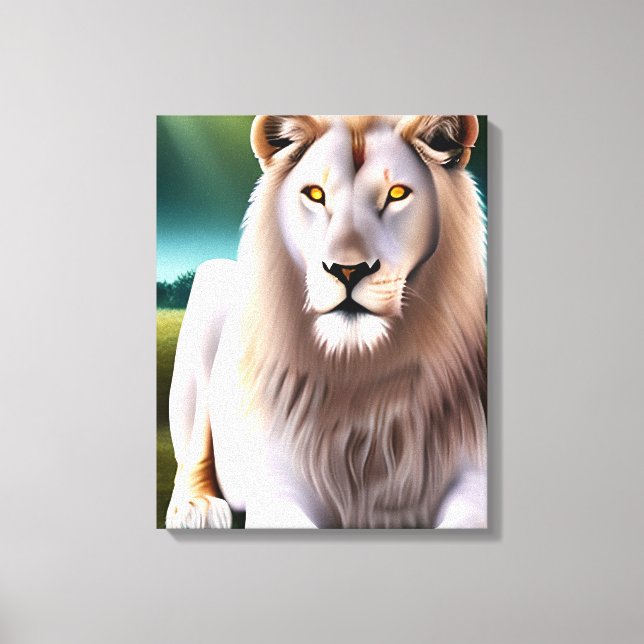 Majestic White Lion Golden Eyes Ethereal Art Canvas Print (Front)