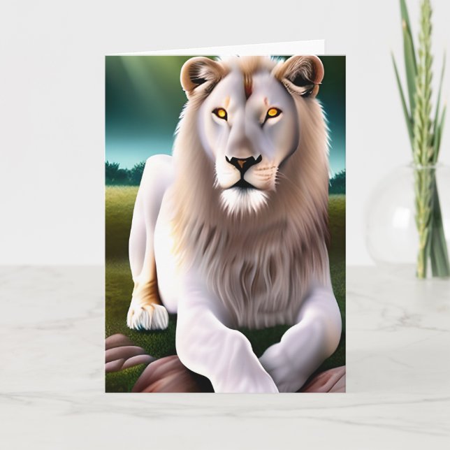 Majestic White Lion Golden Eyes Ethereal Art Card (Front)