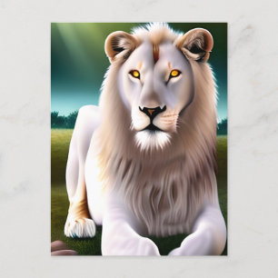 Majestic White Lion Golden Eyes Ethereal Art Postcard