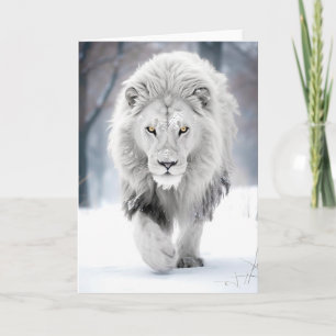 Majestic White Lion in Winter Wonderland Design Card