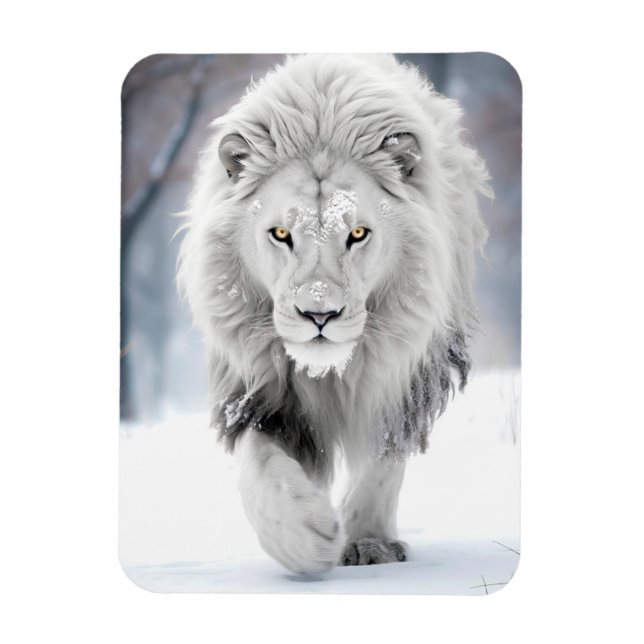 Majestic White Lion in Winter Wonderland Design Magnet (Vertical)