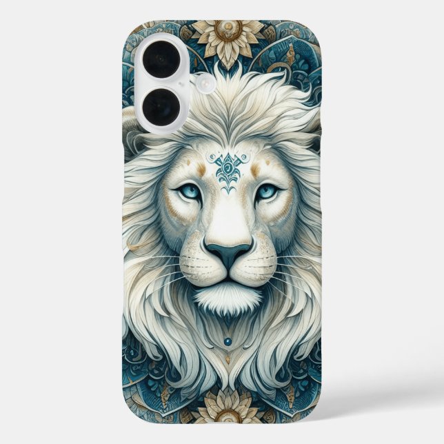 Majestic White Lion Teal Blue Floral  Case-Mate iPhone Case (Back)