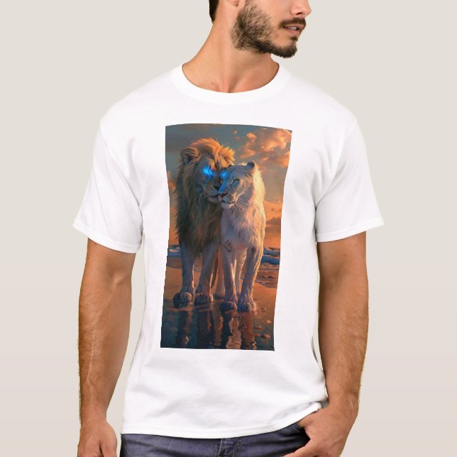 Majestic White Lion with Blue Eyes and Dark Aura T T-Shirt (Front)