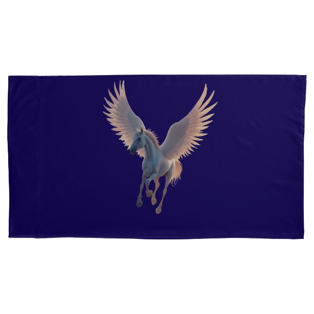 Majestic White Pegasus Flying in Night Sky Fantasy Pillowcase (Front-Left)