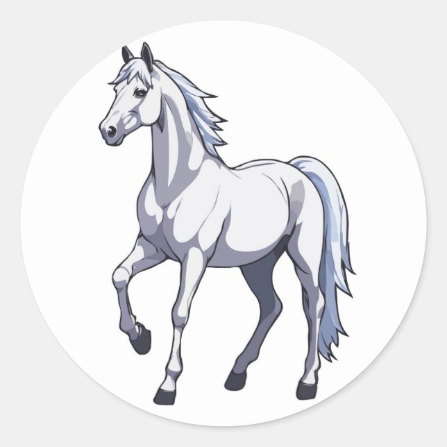 Majestic White Stallion - Graceful Horse Classic Round Sticker (Front)