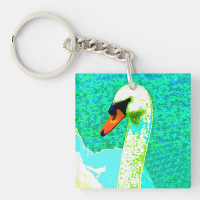 Majestic White Swan Head    Button Key Ring (Front)