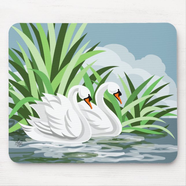 Majestic White Swan Pair Mouse Mat (Front)