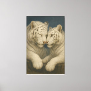 Majestic White Tiger Couple – Emotional Fine Art  Canvas Print