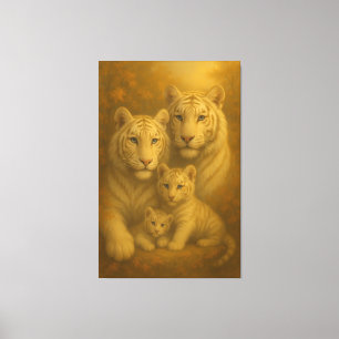 Majestic White Tiger Family – Fine Art Canvas Prin Print