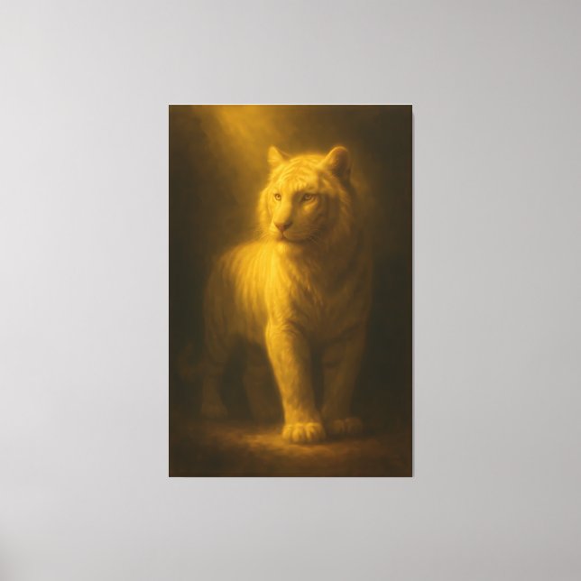 Majestic White Tiger – Fine Art Golden Light Portr Canvas Print (Front)