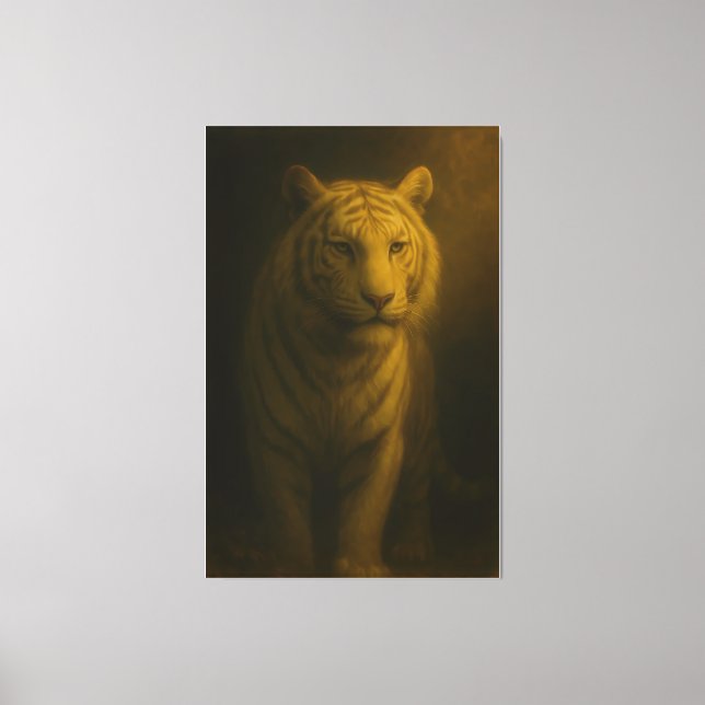 Majestic White Tiger – Fine Art Golden Portrait Canvas Print (Front)