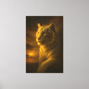 Majestic White Tiger in Golden Light – Fine Art Canvas Print