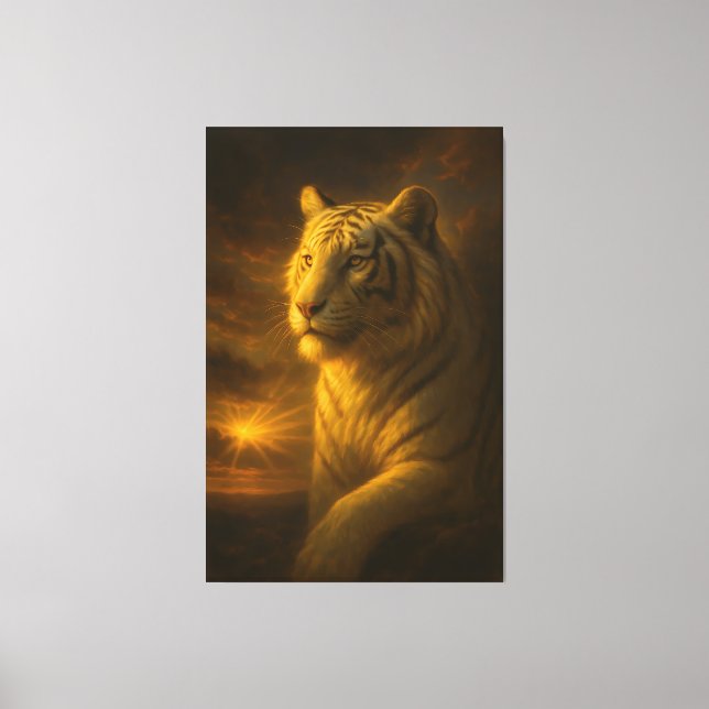 Majestic White Tiger in Golden Light – Fine Art  Canvas Print (Front)
