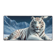 Majestic White Tiger In The Snow Desk Mat